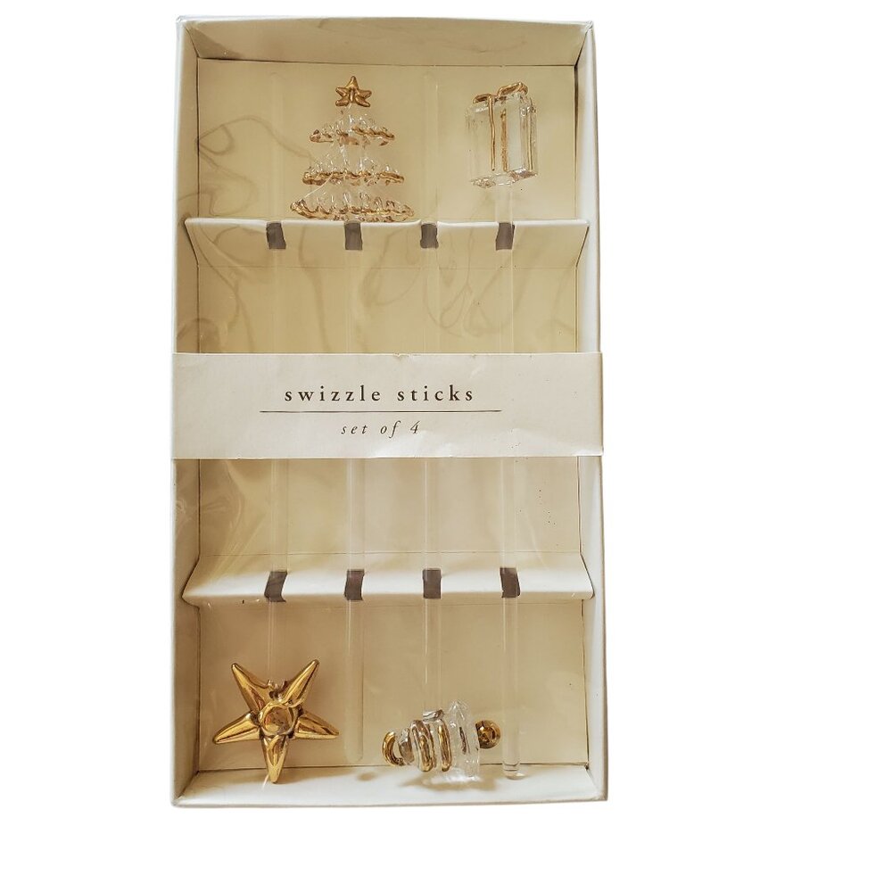 Pier 1 Holiday Swizzle Sticks Set of 4 New In Box